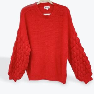 &merci Red Knit Sweater‎ Women's Small Long Sleeve Textured Bubble Sleeves